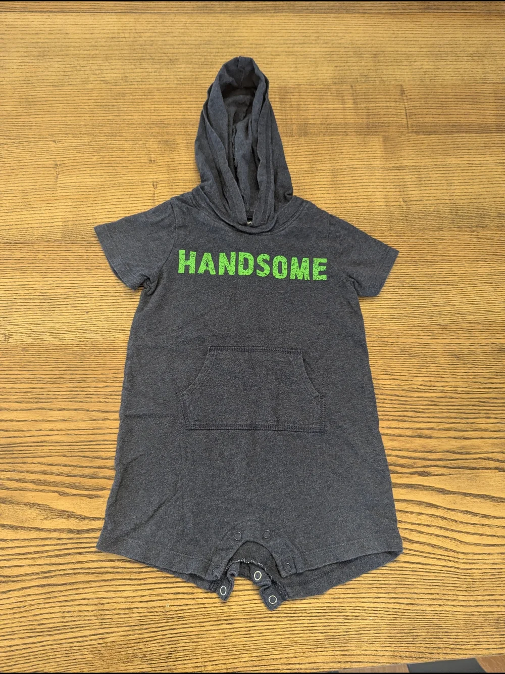 EUC Carters Baby Boy 18 Month Handsome Short Sleeve Hooded Romper Blue Cotton